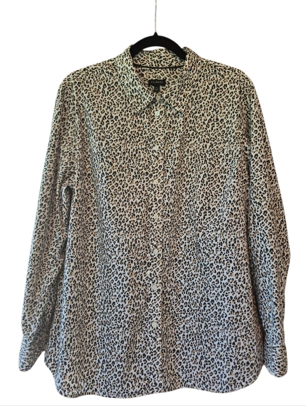 Talbots Leopard Print Blouse Top Long Sleeve Button Down Shirt
